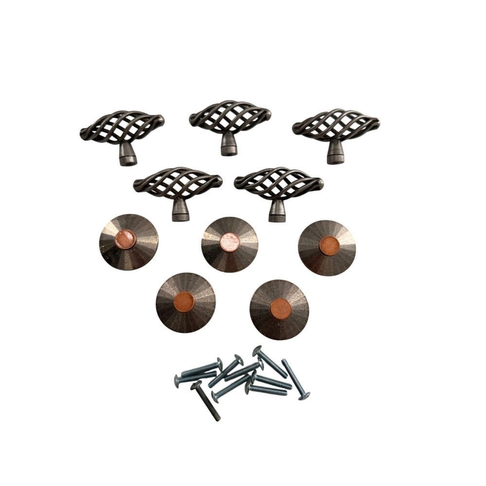 10 Piece Rustic Bronze Cabinet Knob Drawer Pull Set Mounting Screws lot Hardware